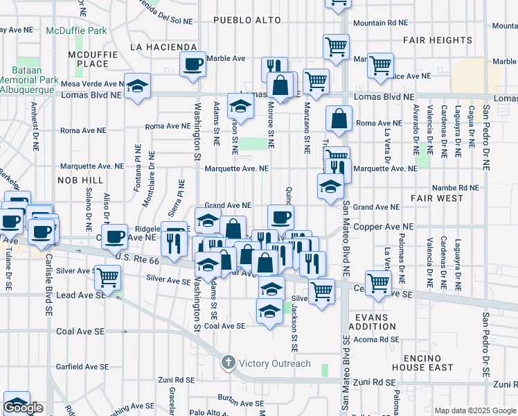 map of restaurants, bars, coffee shops, grocery stores, and more near 4804 Grand Avenue Northeast in Albuquerque