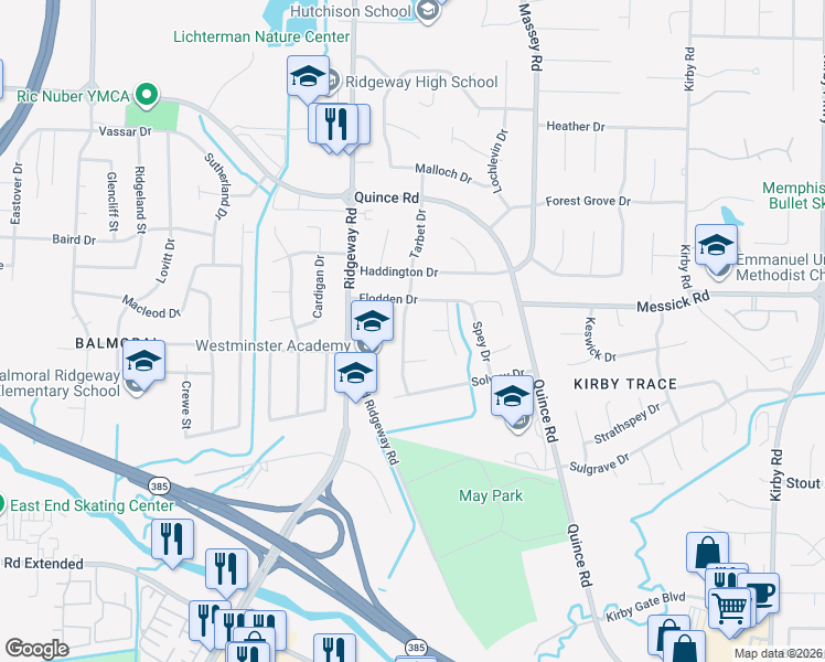 map of restaurants, bars, coffee shops, grocery stores, and more near 6224 Lorne Cove in Memphis