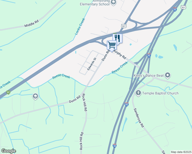 map of restaurants, bars, coffee shops, grocery stores, and more near 2937 Dunn Road in Eastover