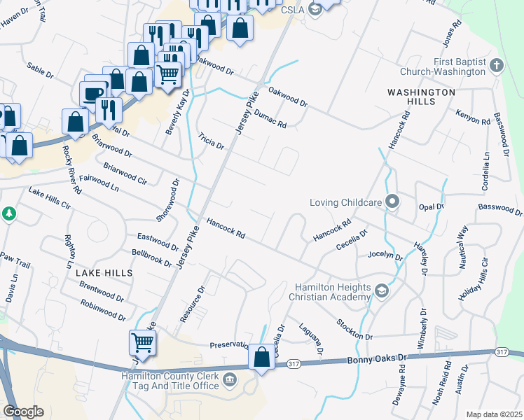 map of restaurants, bars, coffee shops, grocery stores, and more near 4527 Tomben Lane in Chattanooga