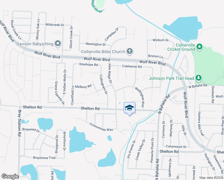 map of restaurants, bars, coffee shops, grocery stores, and more near 1530 Collingham Drive in Collierville