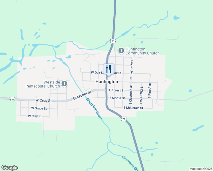 map of restaurants, bars, coffee shops, grocery stores, and more near U. S. Highway 71 in Huntington