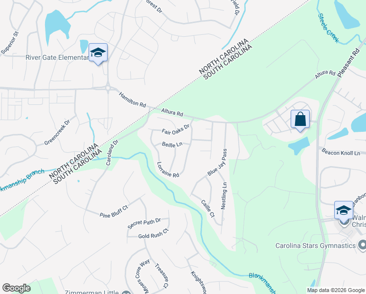 map of restaurants, bars, coffee shops, grocery stores, and more near 711 Beille Lane in Fort Mill
