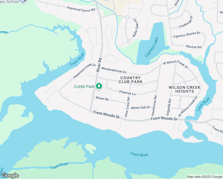 map of restaurants, bars, coffee shops, grocery stores, and more near 5215 Pinetree Lane in Trent Woods