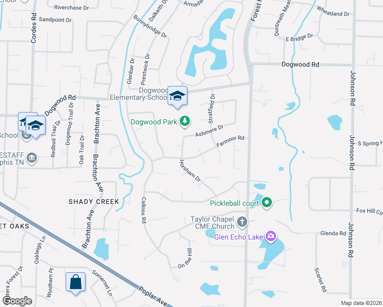 map of restaurants, bars, coffee shops, grocery stores, and more near 2450 Horsham Drive in Germantown