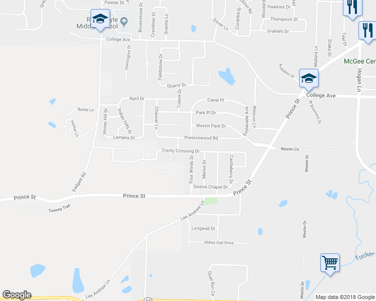 map of restaurants, bars, coffee shops, grocery stores, and more near 5040 Trinity Crossing Drive in Conway