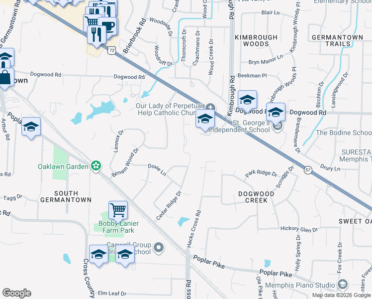 map of restaurants, bars, coffee shops, grocery stores, and more near 2450 Sanders Ridge Lane in Germantown