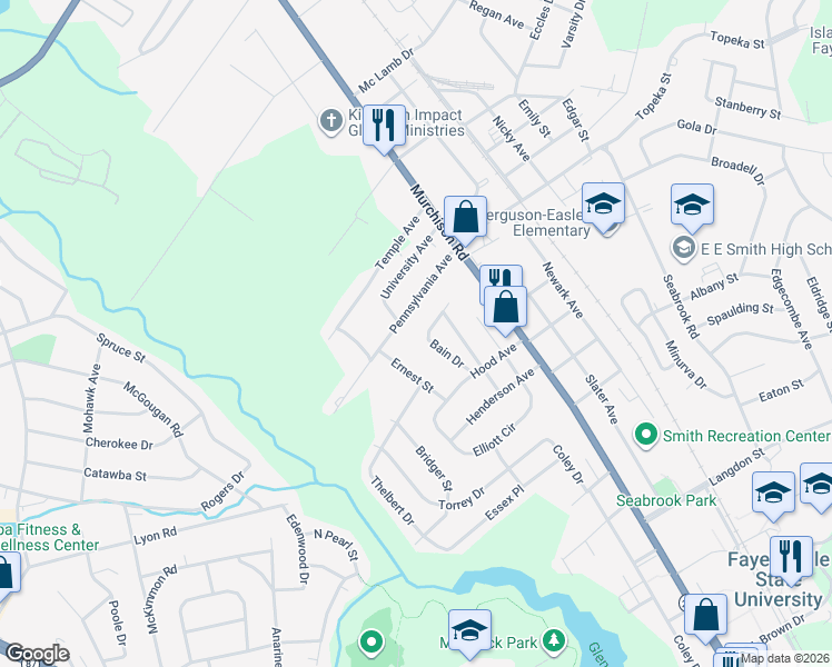 map of restaurants, bars, coffee shops, grocery stores, and more near 1937-1999 Bain Dr in Fayetteville
