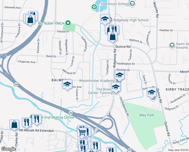 map of restaurants, bars, coffee shops, grocery stores, and more near 6041 Syon Cove in Memphis