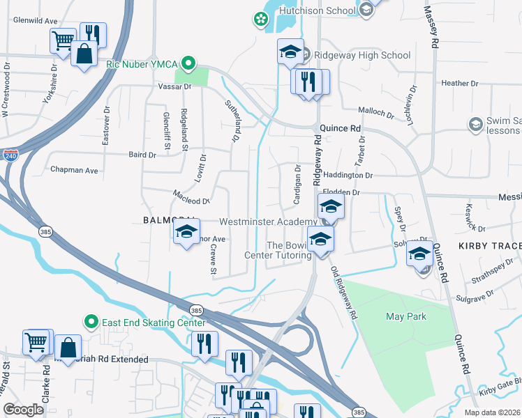 map of restaurants, bars, coffee shops, grocery stores, and more near 6041 Syon Cove in Memphis