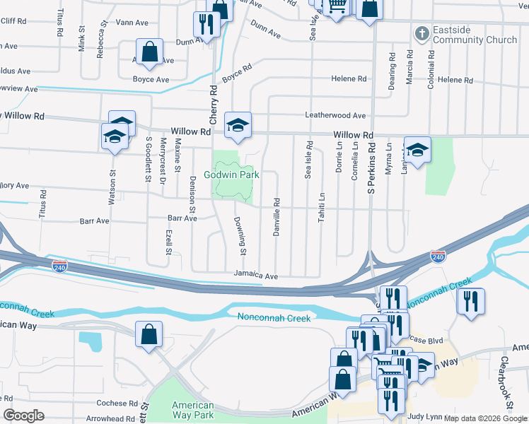 map of restaurants, bars, coffee shops, grocery stores, and more near 4467 Mallory Road in Memphis