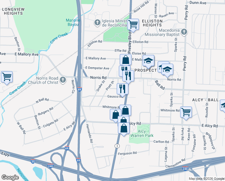 map of restaurants, bars, coffee shops, grocery stores, and more near 1255 Newark Avenue in Memphis