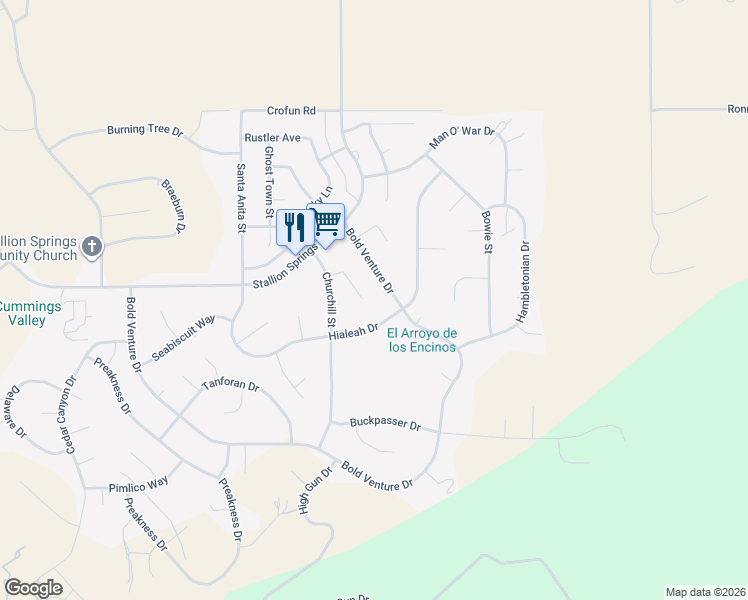 map of restaurants, bars, coffee shops, grocery stores, and more near 18050 Rawhide Court in Tehachapi