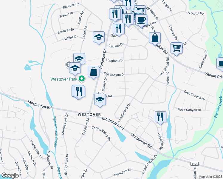 map of restaurants, bars, coffee shops, grocery stores, and more near 321 Prairie Court in Fayetteville