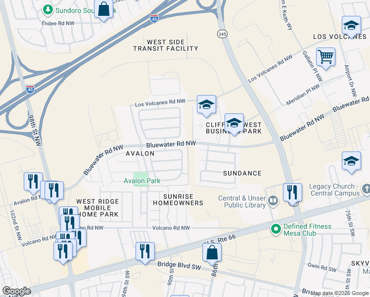 map of restaurants, bars, coffee shops, grocery stores, and more near 9005 Port Road Northwest in Albuquerque