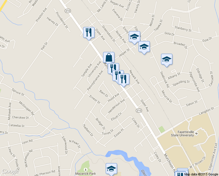 map of restaurants, bars, coffee shops, grocery stores, and more near 1920 Armstrong St in Fayetteville