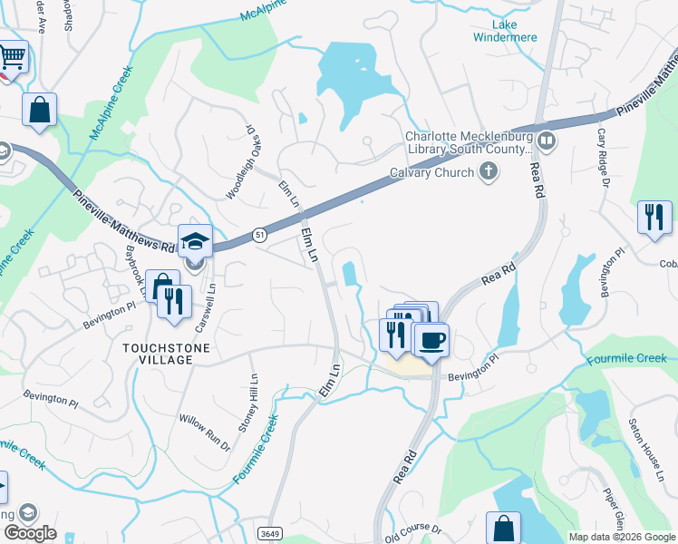 map of restaurants, bars, coffee shops, grocery stores, and more near 9207 Sandpiper Drive in Charlotte
