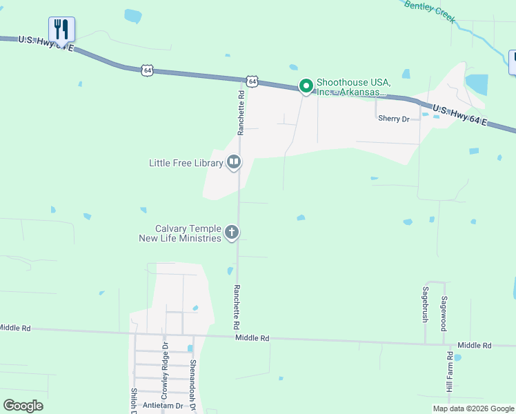 map of restaurants, bars, coffee shops, grocery stores, and more near 7 O'Dell Drive in Conway