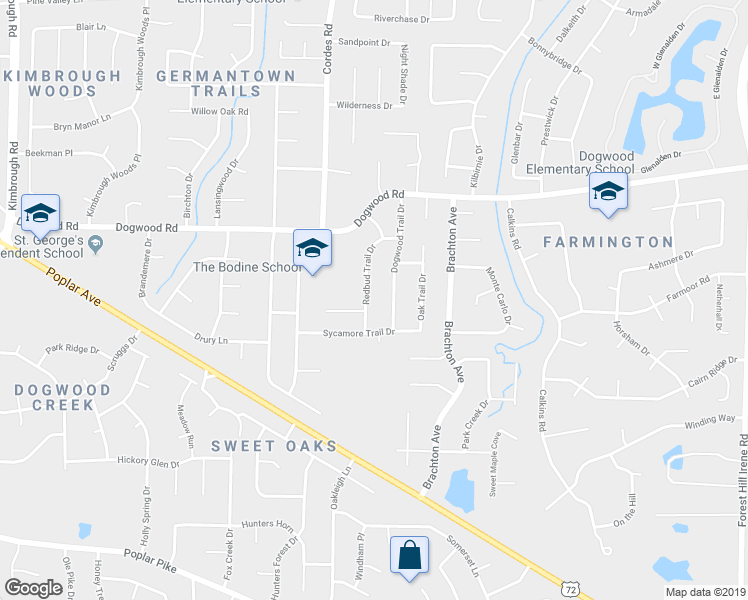 map of restaurants, bars, coffee shops, grocery stores, and more near 2456 Redbud Trail Drive in Germantown