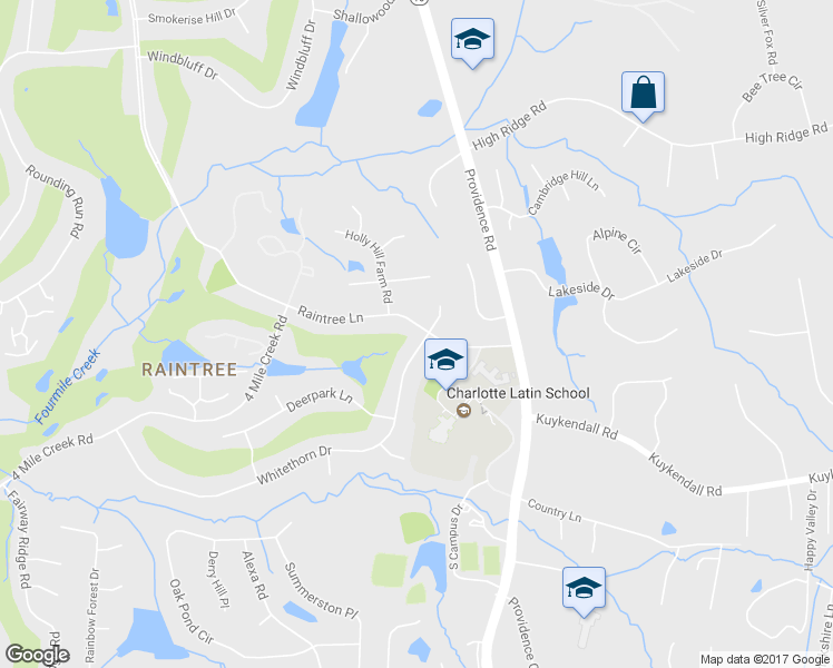 map of restaurants, bars, coffee shops, grocery stores, and more near 9400 Whitethorn Drive in Charlotte