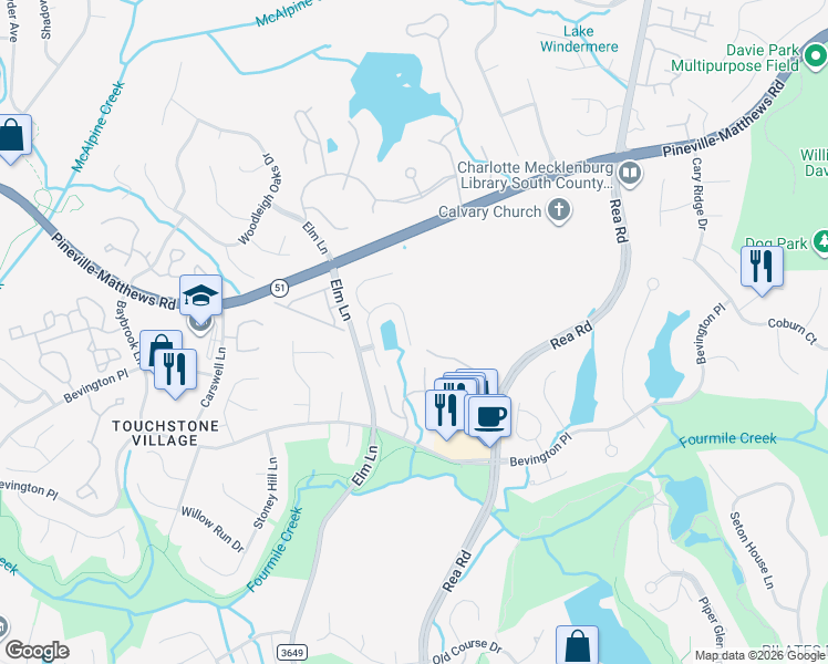 map of restaurants, bars, coffee shops, grocery stores, and more near 9014 Sandpiper Drive in Charlotte