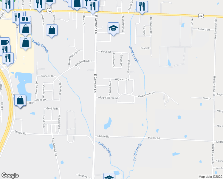 map of restaurants, bars, coffee shops, grocery stores, and more near 356 Navajo Trail in Conway
