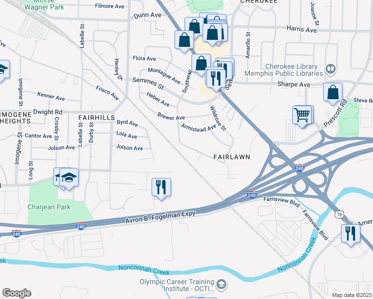 map of restaurants, bars, coffee shops, grocery stores, and more near 2921 Southwall Street in Memphis