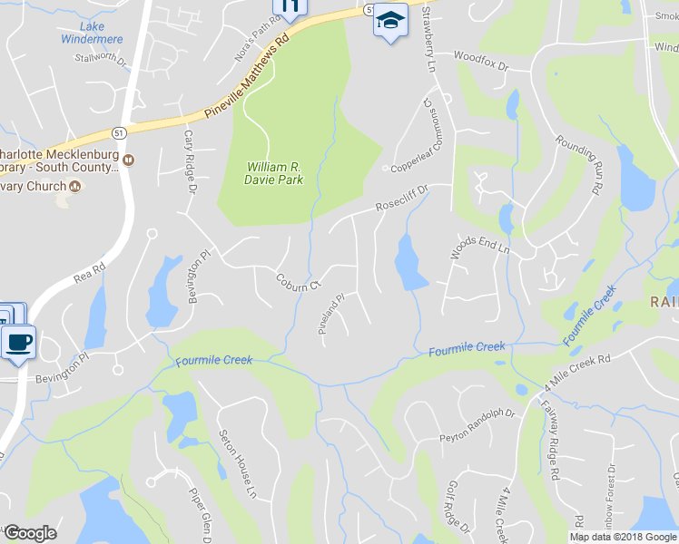 map of restaurants, bars, coffee shops, grocery stores, and more near 4509 Coburn Court in Charlotte