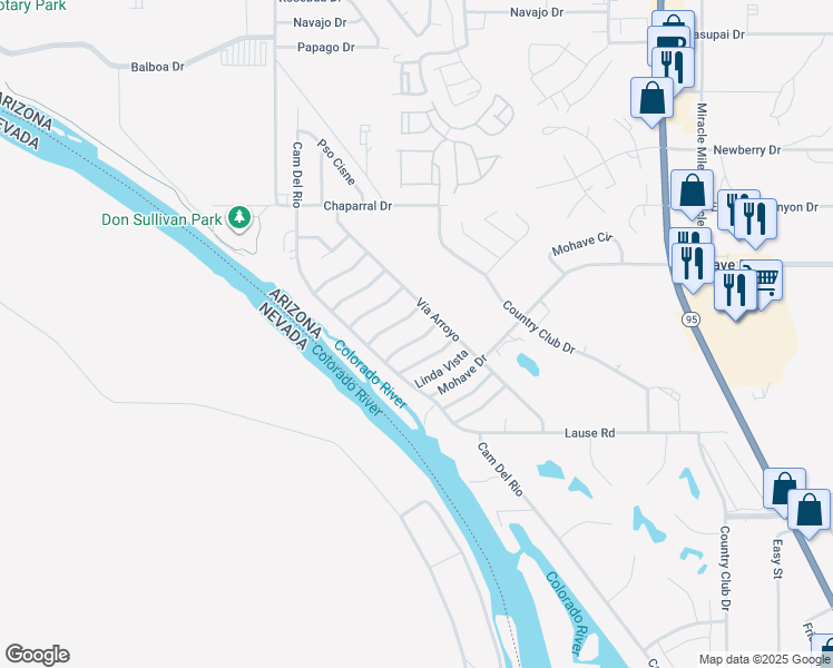 map of restaurants, bars, coffee shops, grocery stores, and more near 1155 Avenida De La Golondrina in Bullhead City