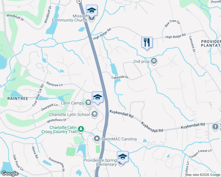 map of restaurants, bars, coffee shops, grocery stores, and more near 9319 Providence Road in Charlotte