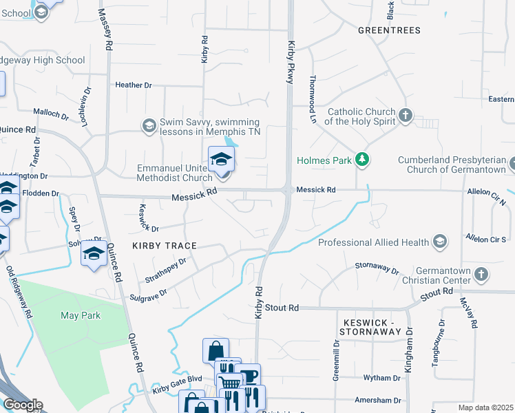 map of restaurants, bars, coffee shops, grocery stores, and more near 6589 Espalier Circle in Memphis
