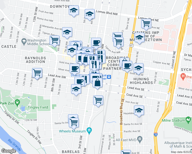 map of restaurants, bars, coffee shops, grocery stores, and more near 308 Titanium Street in Albuquerque
