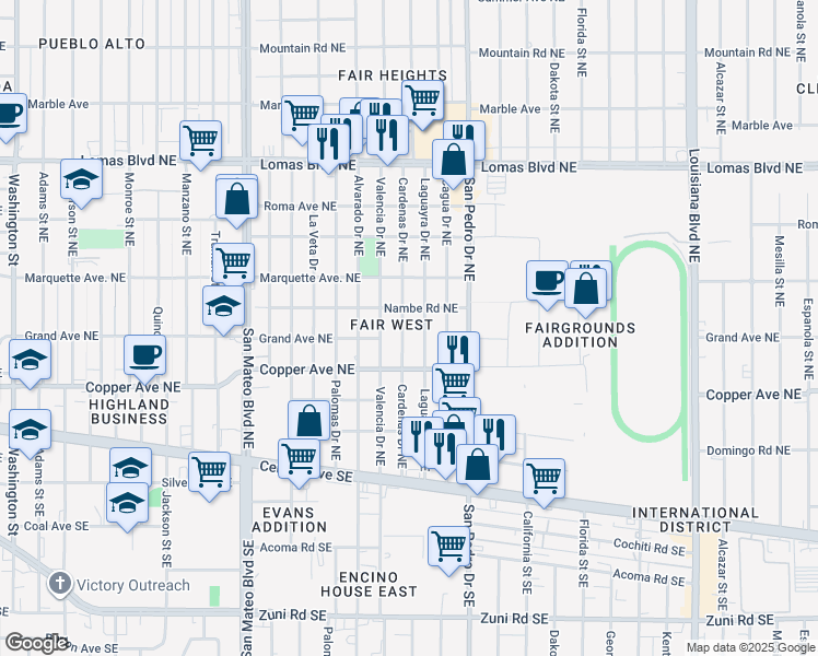 map of restaurants, bars, coffee shops, grocery stores, and more near 329 Laguayra Drive Northeast in Albuquerque