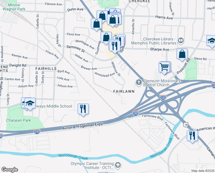 map of restaurants, bars, coffee shops, grocery stores, and more near 2956 Southwall Street in Memphis