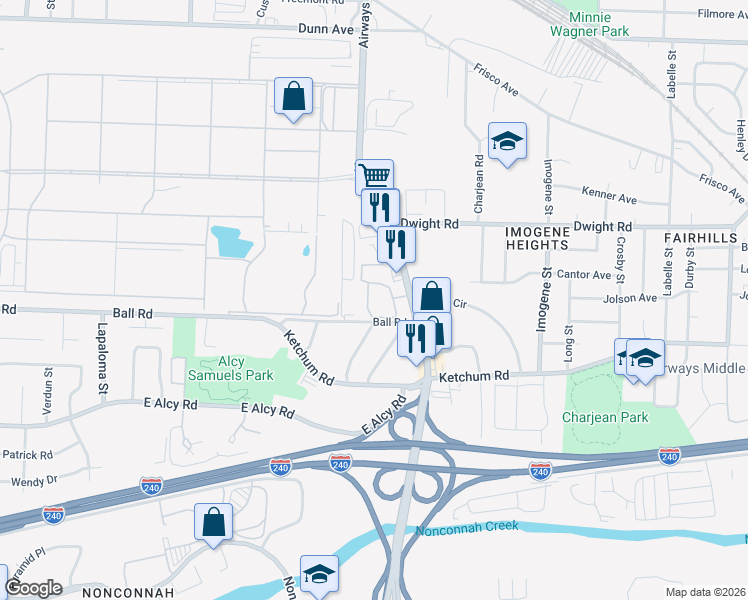map of restaurants, bars, coffee shops, grocery stores, and more near 2274 Candlewyck Circle in Memphis
