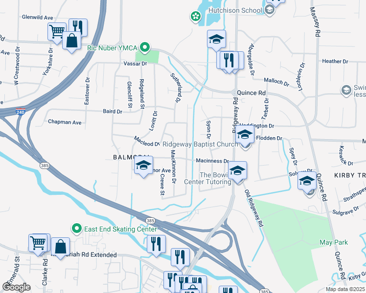 map of restaurants, bars, coffee shops, grocery stores, and more near 2455 Hawkhurst Street in Memphis