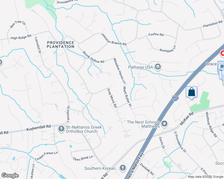 map of restaurants, bars, coffee shops, grocery stores, and more near 2411 High Ridge Road in Charlotte