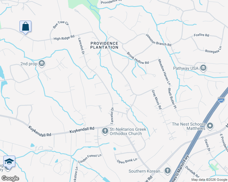 map of restaurants, bars, coffee shops, grocery stores, and more near 5430 Lancelot Drive in Charlotte