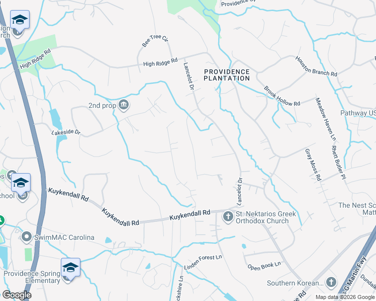 map of restaurants, bars, coffee shops, grocery stores, and more near 5617 Camelot Drive in Charlotte