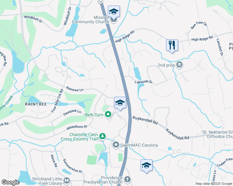 map of restaurants, bars, coffee shops, grocery stores, and more near 9554 Greyson Heights Drive in Charlotte