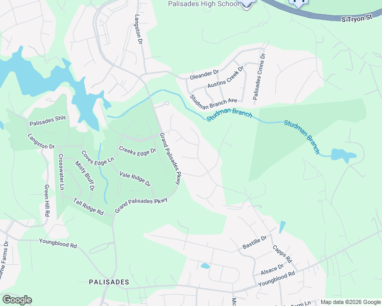 map of restaurants, bars, coffee shops, grocery stores, and more near 14808 High Bluff Court in Charlotte