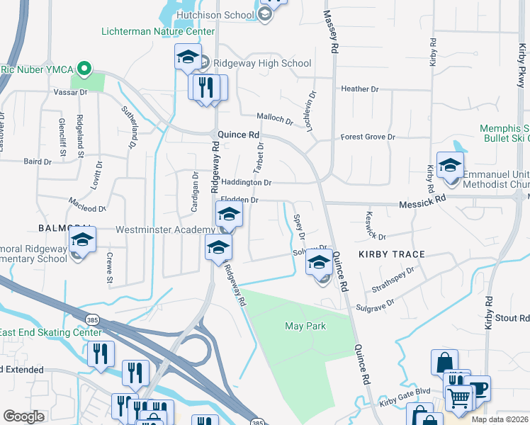 map of restaurants, bars, coffee shops, grocery stores, and more near 6224 Lorne Cove in Memphis
