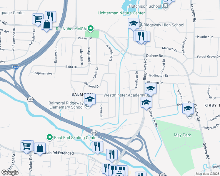 map of restaurants, bars, coffee shops, grocery stores, and more near 2455 Hawkhurst Street in Memphis