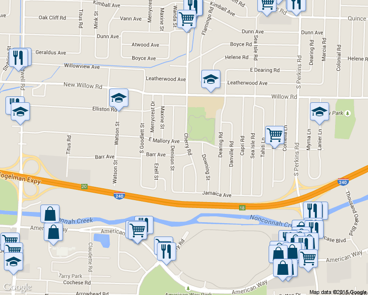 map of restaurants, bars, coffee shops, grocery stores, and more near 4338 Barr Avenue in Memphis