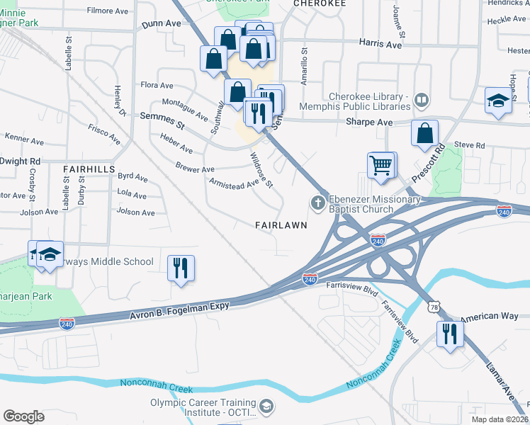 map of restaurants, bars, coffee shops, grocery stores, and more near 3011 Lounette Street in Memphis