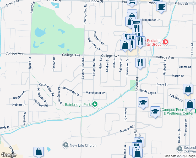 map of restaurants, bars, coffee shops, grocery stores, and more near 303 Helen Street in Conway