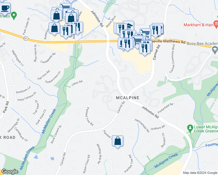 map of restaurants, bars, coffee shops, grocery stores, and more near 11071 Running Ridge Road in Charlotte