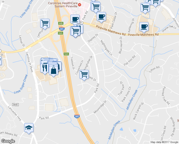 map of restaurants, bars, coffee shops, grocery stores, and more near 11306 Vintage Lane in Charlotte