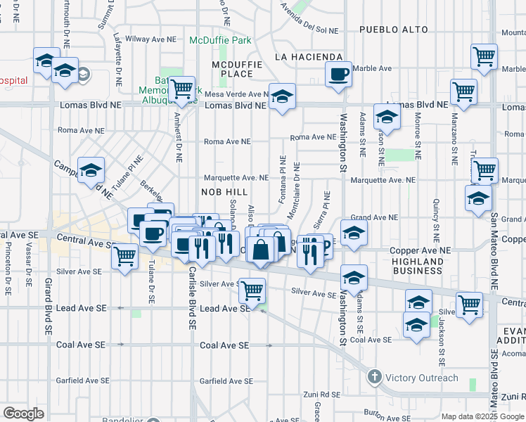 map of restaurants, bars, coffee shops, grocery stores, and more near 3919 Grand Avenue Northeast in Albuquerque