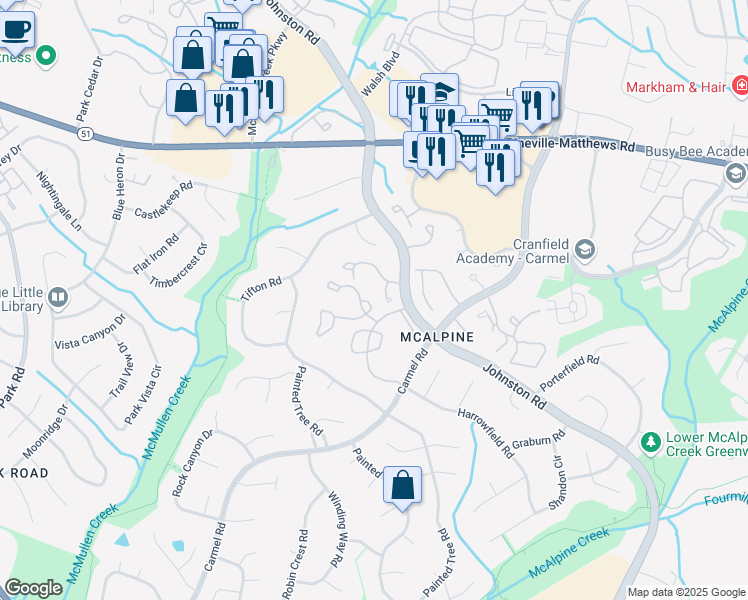 map of restaurants, bars, coffee shops, grocery stores, and more near 11069 Running Ridge Road in Charlotte